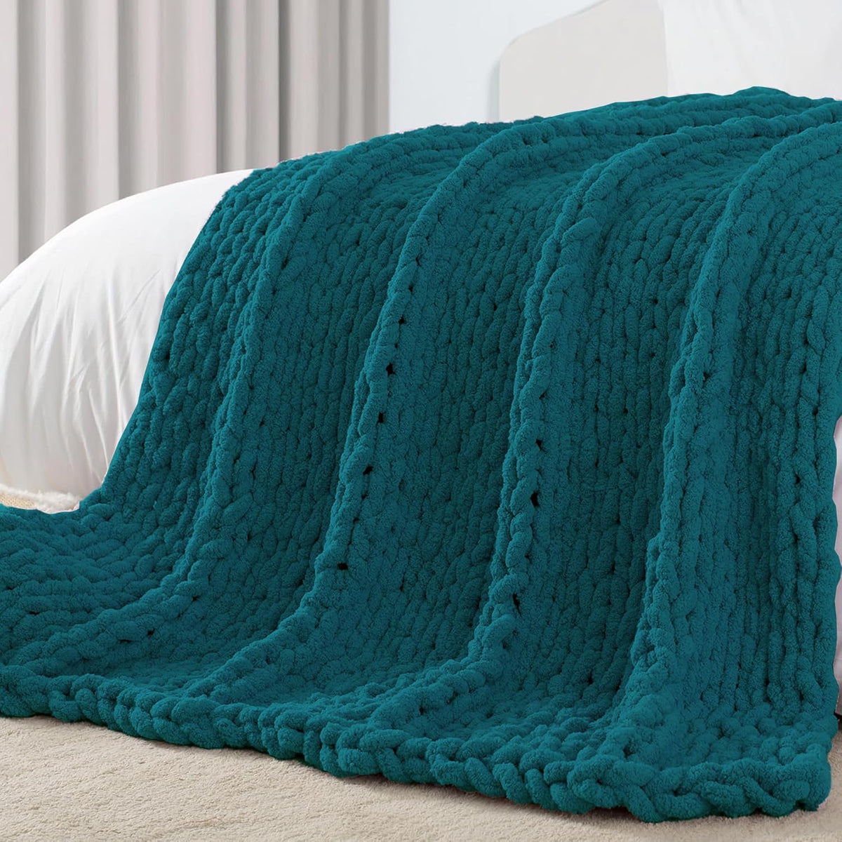 Carriediosa Chunky Knit Throw Blanket 50" X 60", 100% Hand Made Large Chenille Loop Yarn Soft