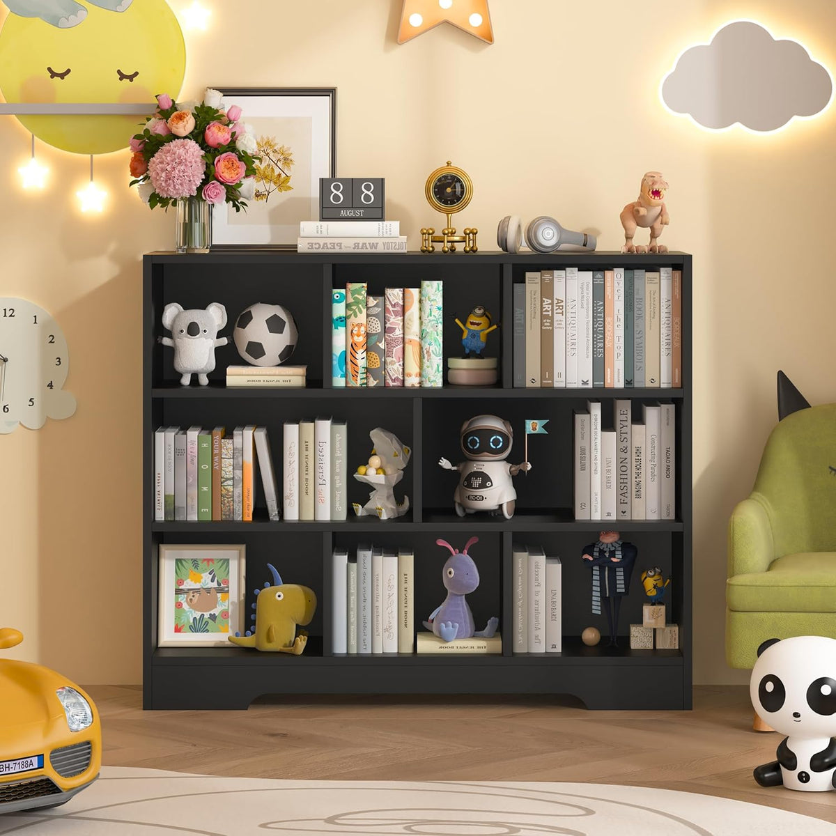 Book Shelf, 8 Cubes Storage Organizer, 3-Tier Open Shelf Wooden Bookcase, Freestanding Black