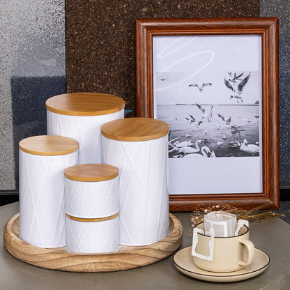White Canister Sets for Kitchen Counter, Kitchen Canisters Set of 6, Flour and Sugar Containers