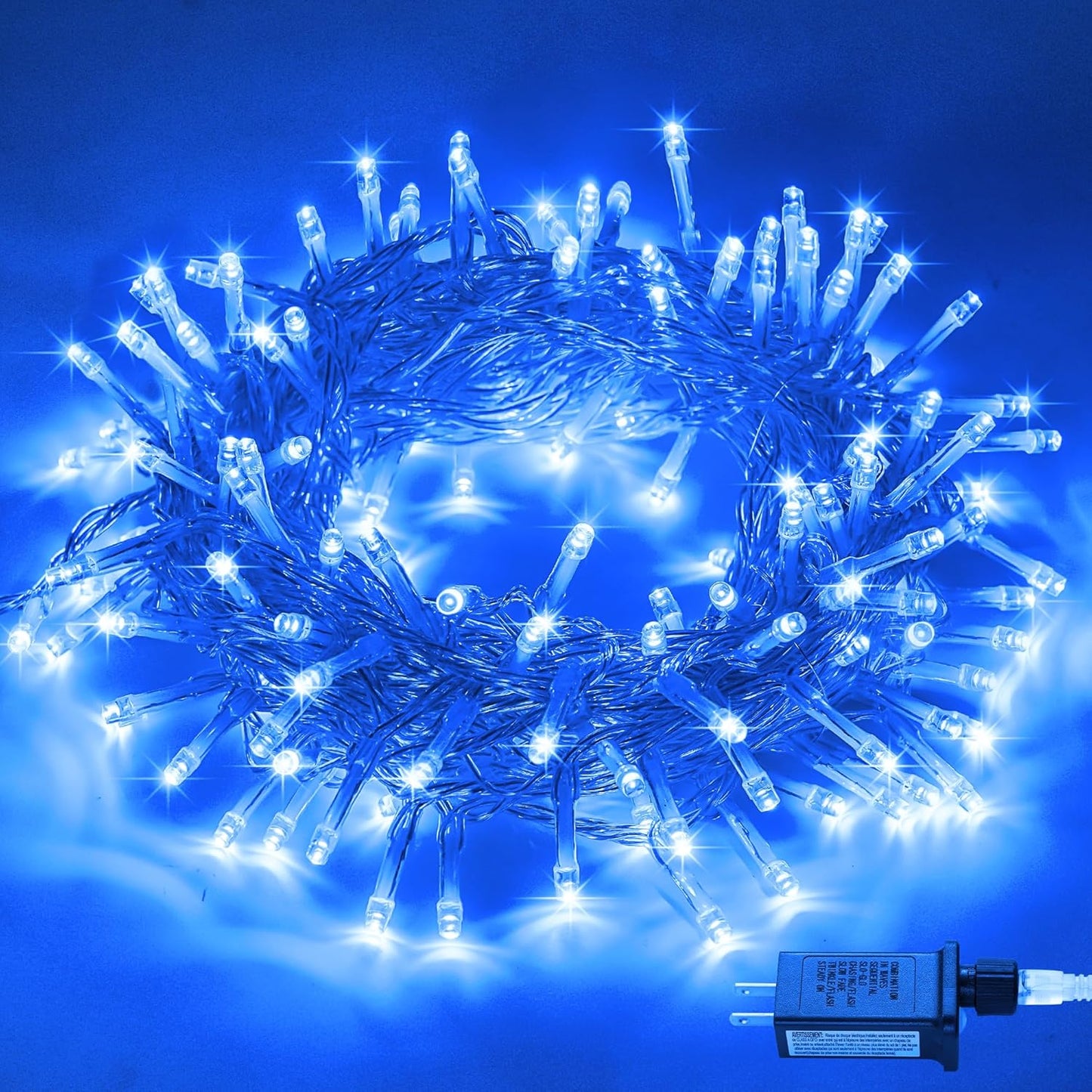 JMEXSUSS Connectable 100 LED Blue Christmas Lights Clear Wire, 8 Modes Blue Christmas Tree Lights