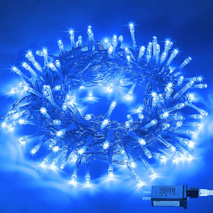 JMEXSUSS Connectable 100 LED Blue Christmas Lights Clear Wire, 8 Modes Blue Christmas Tree Lights