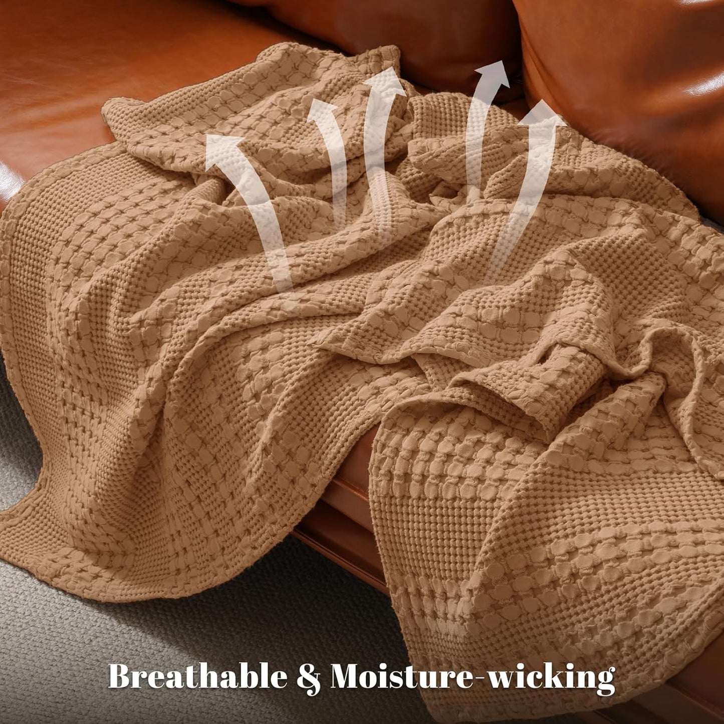 PHF 100% Cotton Waffle Weave Throw Blanket, Soft Lightweight Breathable Cozy Summer Throws for