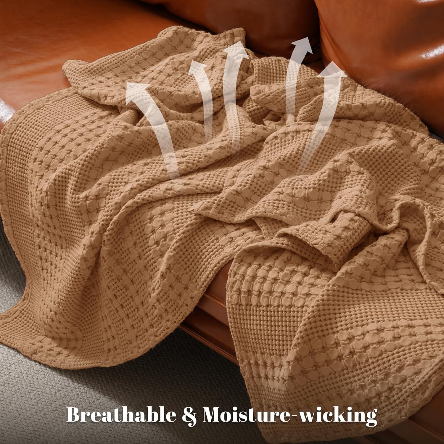 PHF 100% Cotton Waffle Weave Throw Blanket, Soft Lightweight Breathable Cozy Summer Throws for