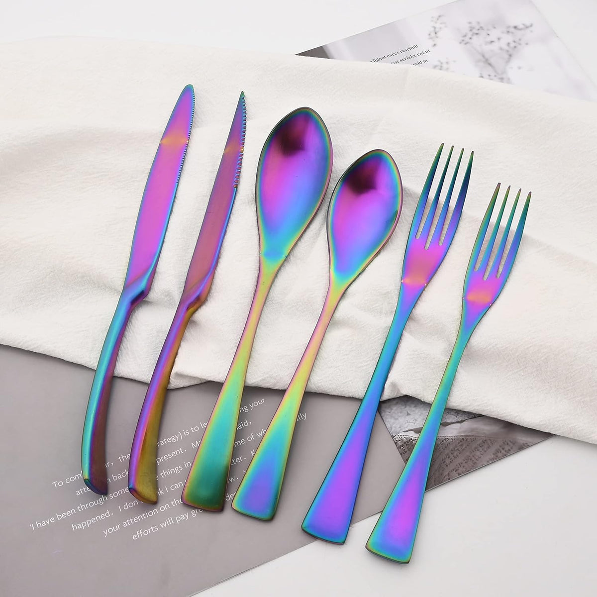 Luxury 18/10 Stainless Steel Matte Rainbow Colorful Flatware Set - Silverware Cutlery Utensil Set