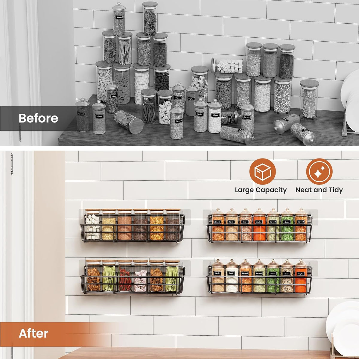 Spice Rack Organizer Wall Mount, Hanging Spice Pantry Storage Shelf Organization, 4 Pack Space
