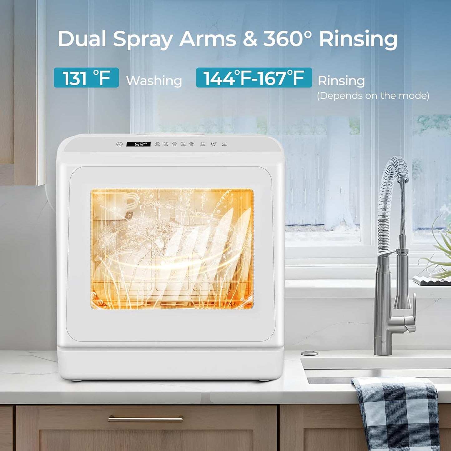EUHOMY Portable Dishwasher Countertop Dishwasher, Mini Dishwasher Countertop with 5L Built-in Water