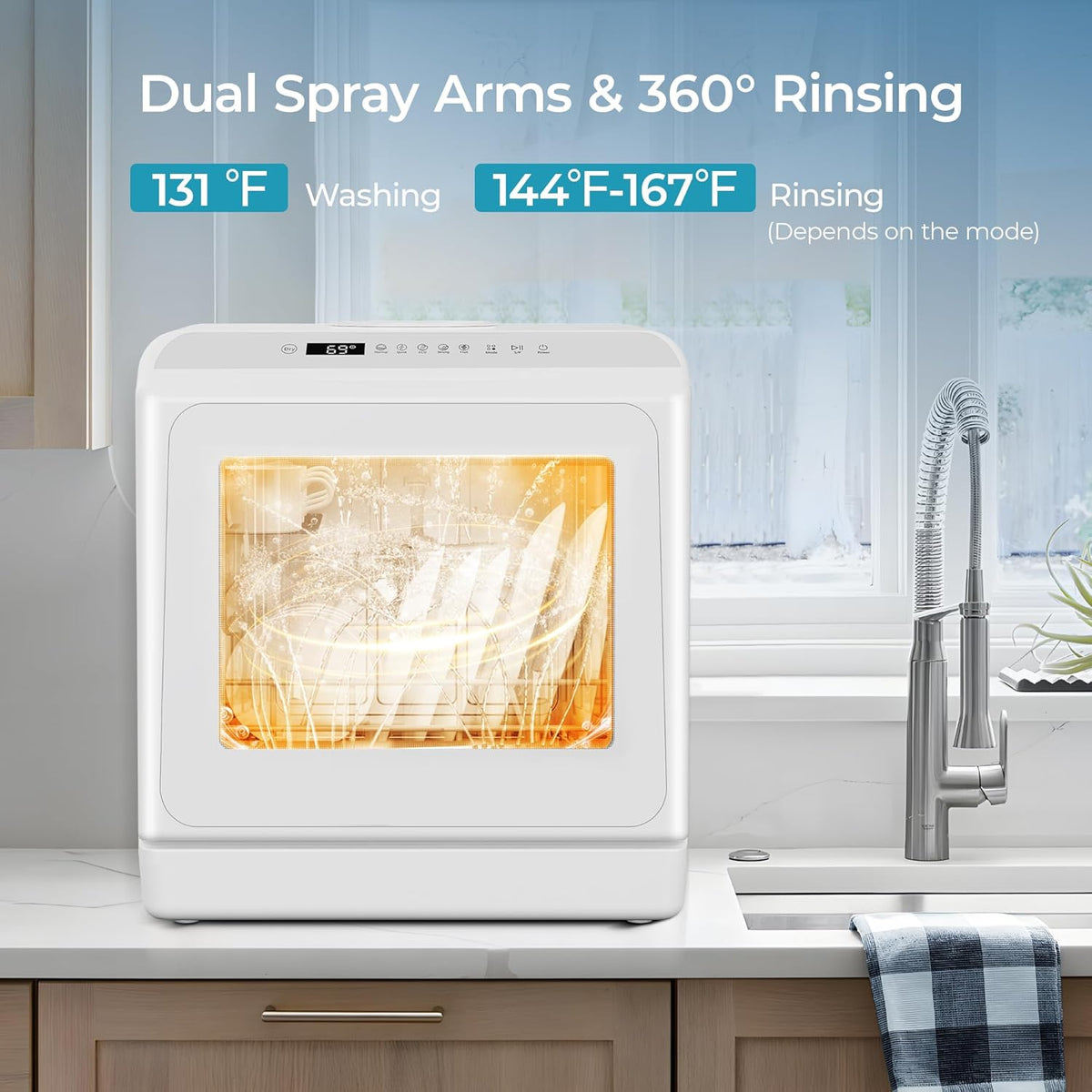 EUHOMY Portable Dishwasher Countertop Dishwasher, Mini Dishwasher Countertop with 5L Built-in Water