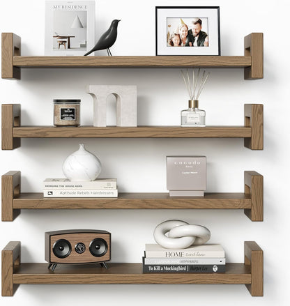 Vailando Floating Shelves for Wall, Set of 4 Solid Wood Wall Mounted Shelves, 16" Rustic Walnut