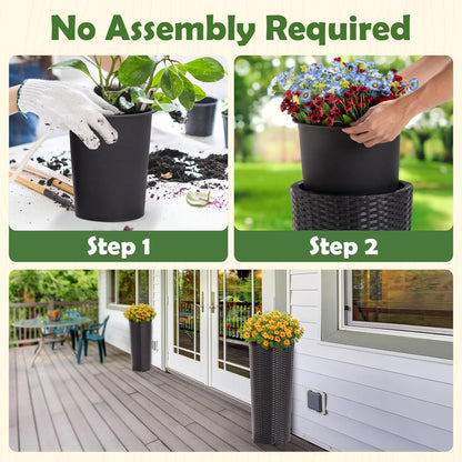 IDZO All Weather Wicker Planters for Outdoor Plants Set of 2, 24 inch Tall Black Planter for Front