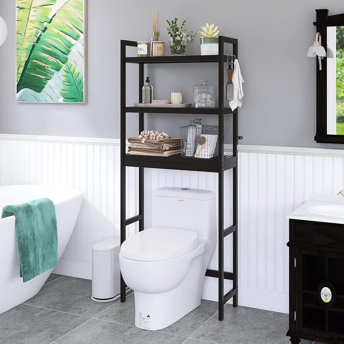 SMIBUY Bathroom Storage Shelf, Bamboo Over-The-Toilet Organizer Rack, Freestanding Toilet Space