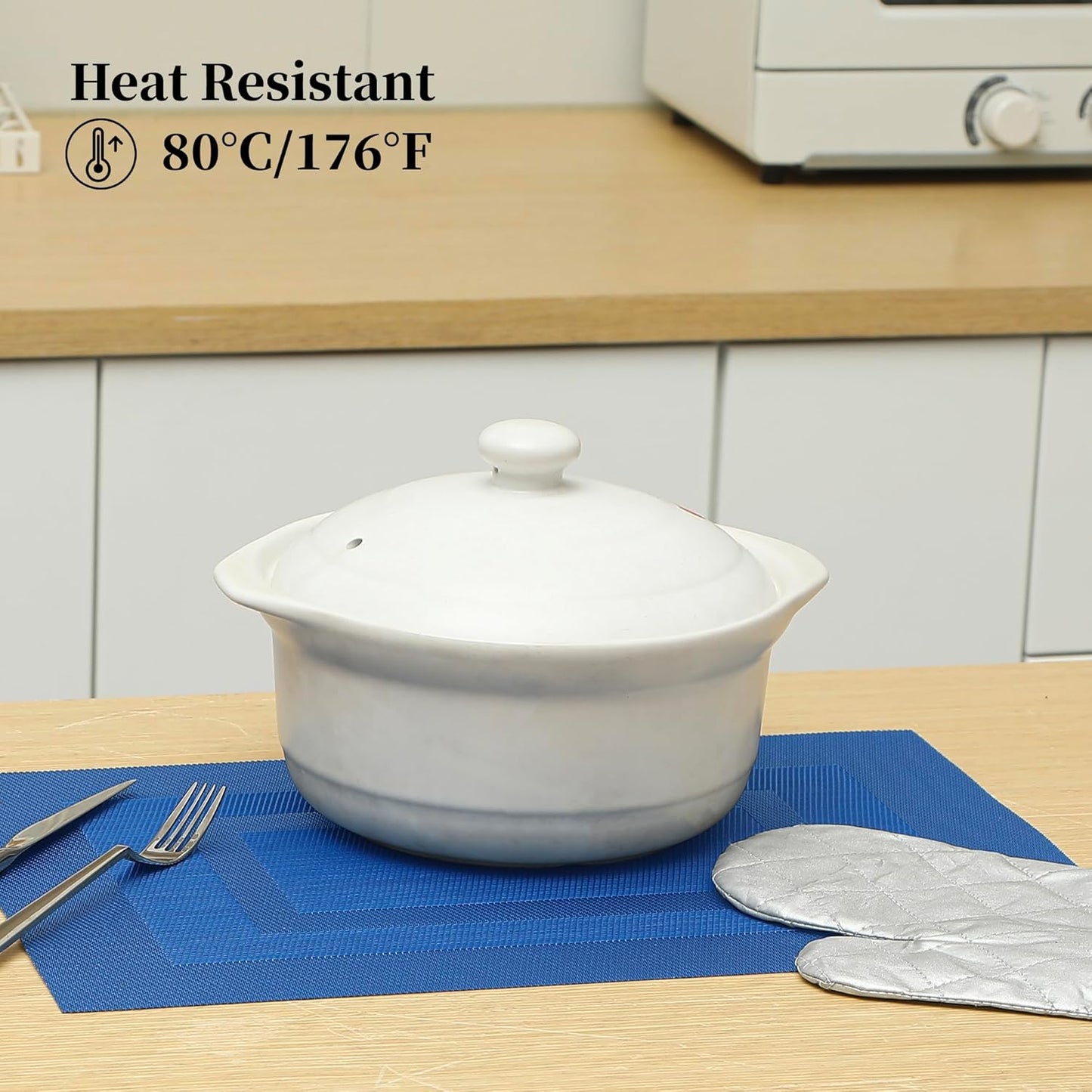 Leetaltree Blue Frame Placemats Set of 8 - Heat Resistant Non-Slip Place mats for Dining Table