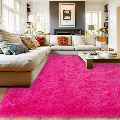 Extra Large Fluffy Area Rug for Bedroom Living Room, 9x12 Feet Hot Pink Modern Indoor Carpets Room