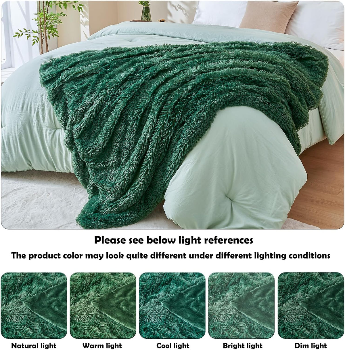 GONAAP Fuzzy Faux Fur Throw Blanket Dark Green Super Soft Cozy Plush Fuzzy Shaggy Blanket for Couch