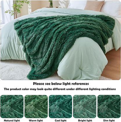 GONAAP Fuzzy Faux Fur Throw Blanket Twin Size Dark Green Super Soft Cozy Plush Fuzzy Shaggy Blanket