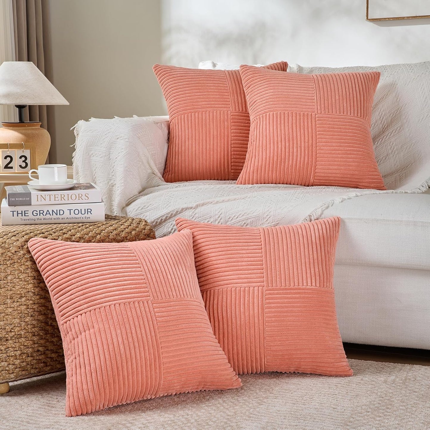 Fancy Homi 2 Packs Coral Samll Decorative Throw Pillow Covers 14x14 Inch with for Couch Bed Sofa