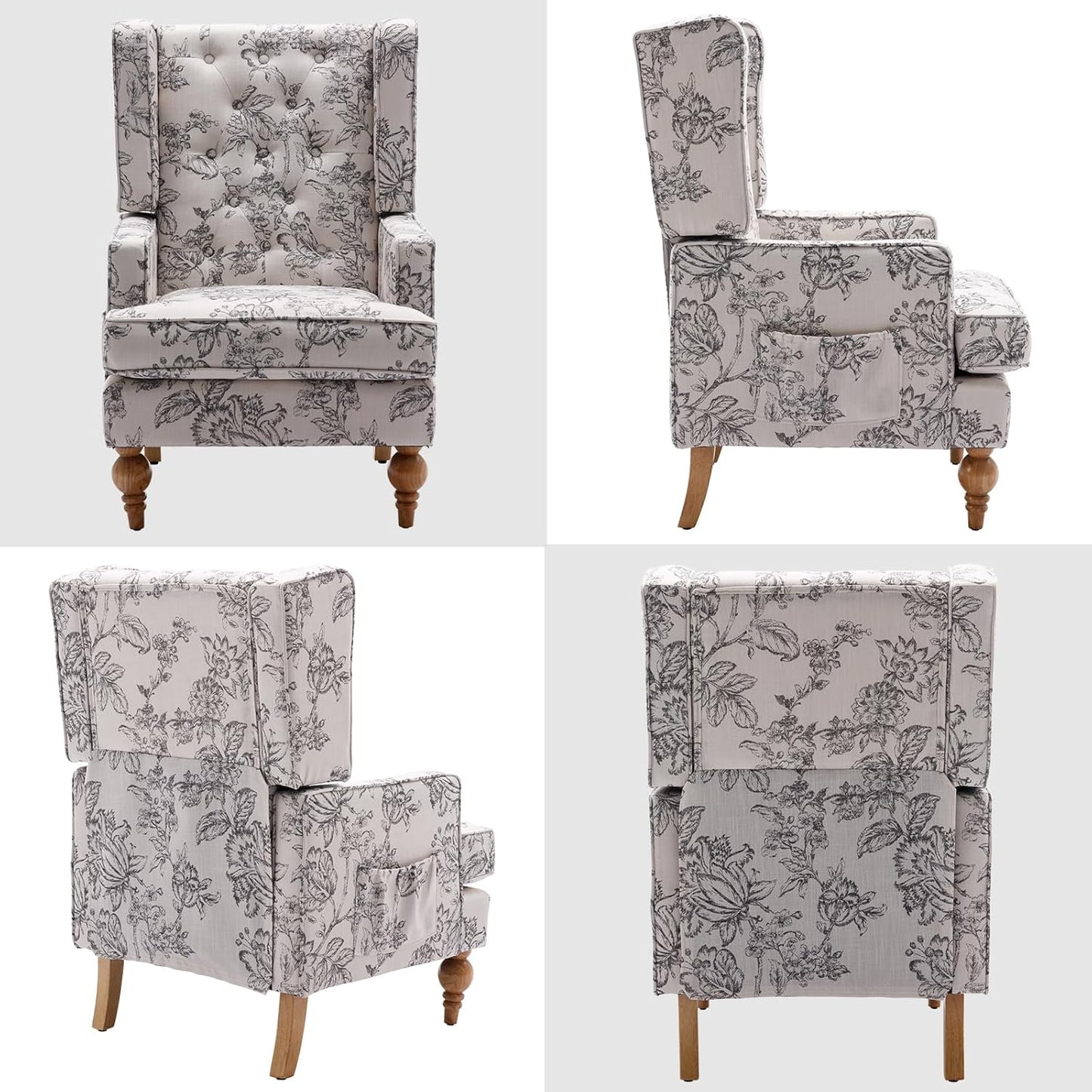 DUOMAY Tufted Accent Chair Set of 2, Modern Linen Upholstered Wingback Side Arm Chair for Living