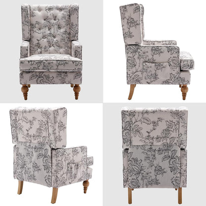 DUOMAY Tufted Accent Chair Set of 2, Modern Linen Upholstered Wingback Side Arm Chair for Living