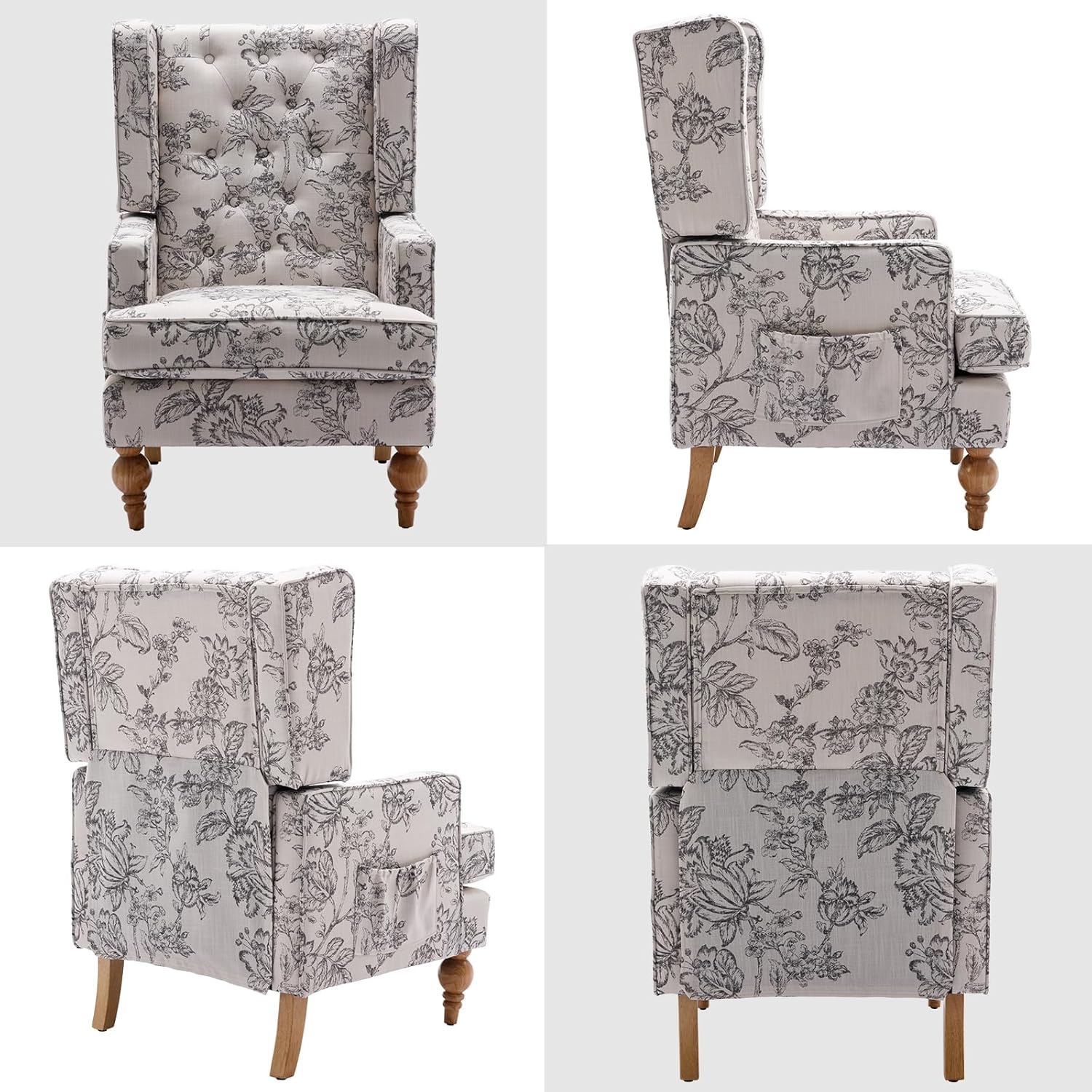 DUOMAY Tufted Accent Chair, Modern Linen Upholstered Wingback Side Arm Chair for Living Room