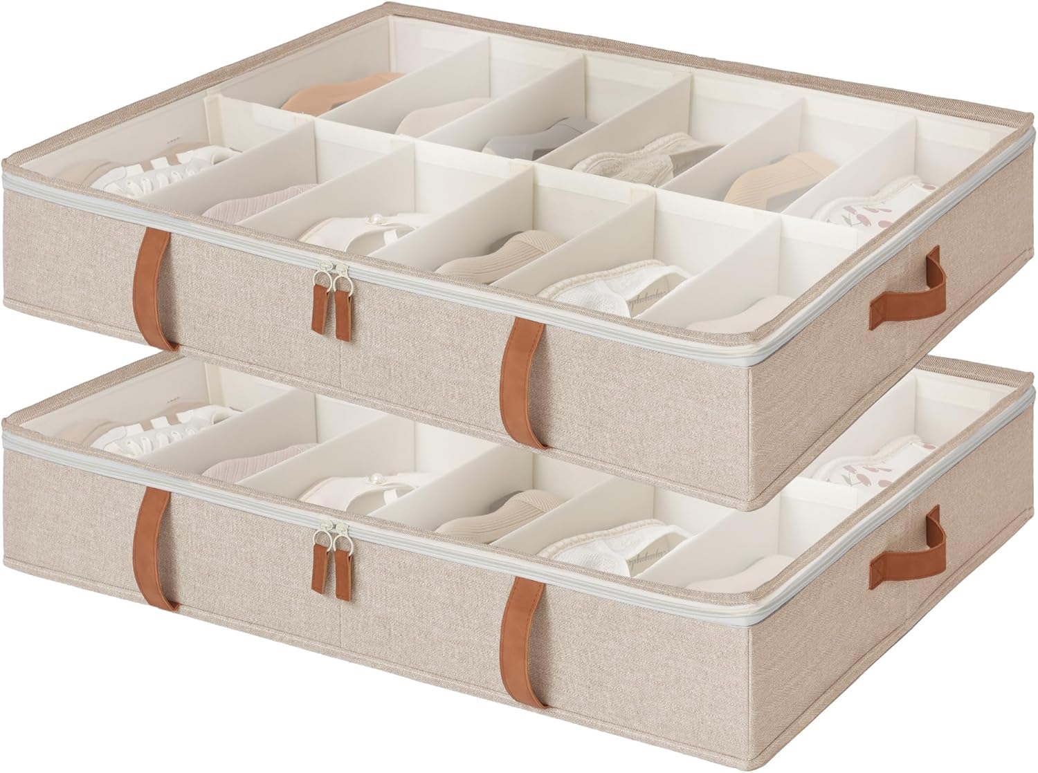 StorageWorks Under Bed Shoe Storage Organizer, Underbed Shoes Container with Adjustable Dividers