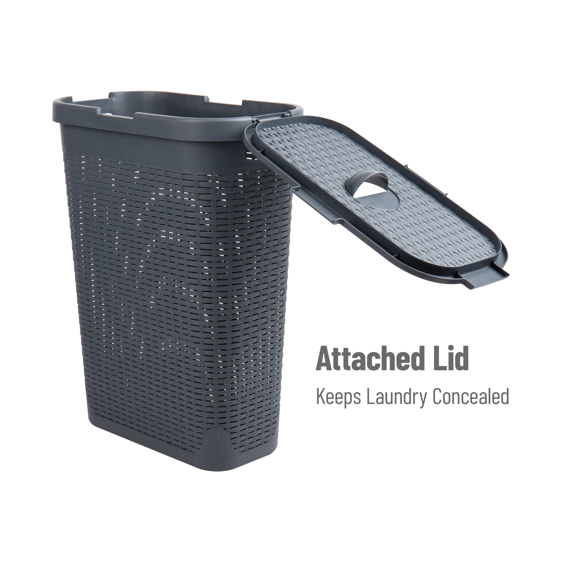 Mind Reader Slim Laundry Hamper with Lid, 40L Clothes Basket, Narrow Tapered Design with Ventilated