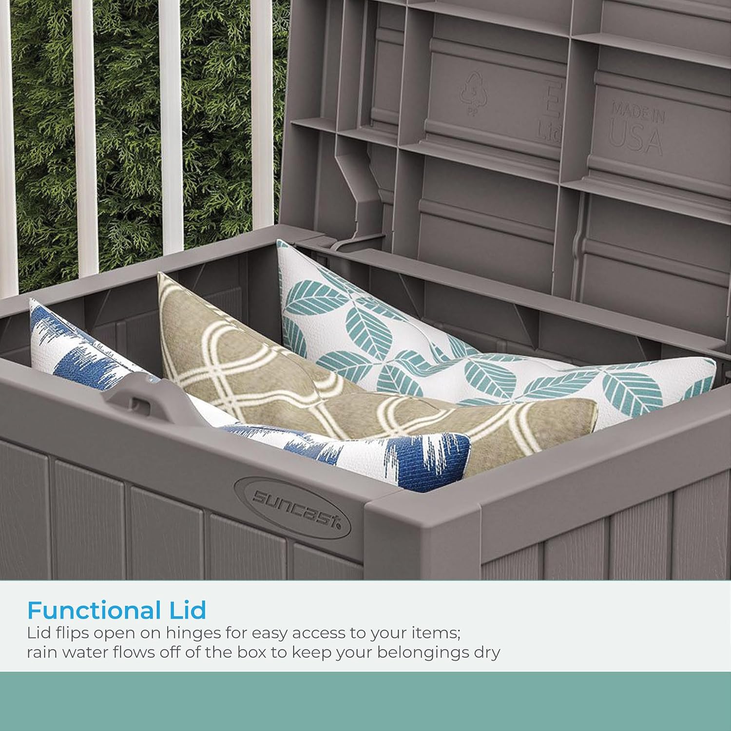 Suncast 22-Gallon Small Deck Box - Lightweight Resin Indoor/Outdoor Storage Container and Seat for