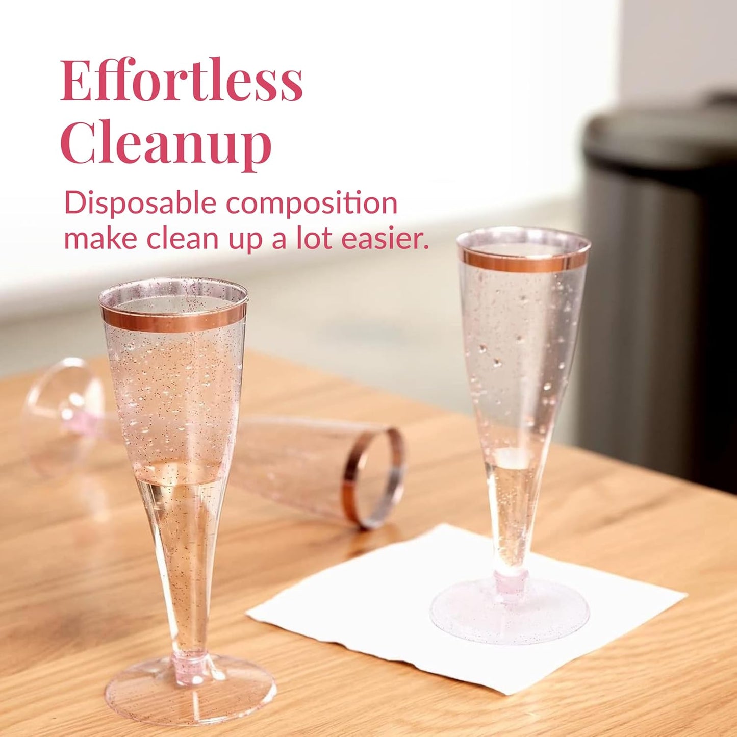 Prestee Set of 24 Plastic Champagne Flutes Disposable - Silver Glitter Pink Champagne Glasses with
