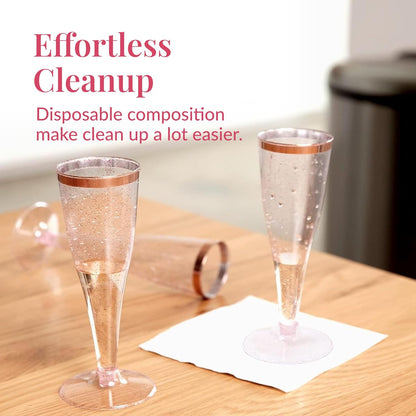 Prestee Set of 24 Plastic Champagne Flutes Disposable - Silver Glitter Pink Champagne Glasses with