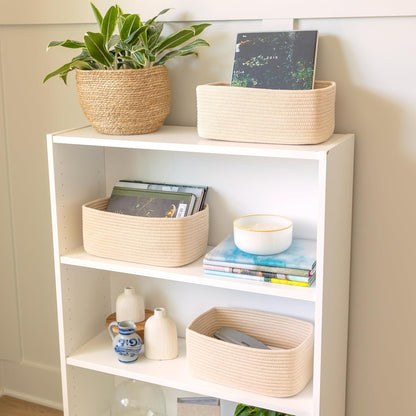 NaturalCozy 13.5”x8.5”x5.5” Storage Baskets for Shelves 3 Pack | Cotton Rope Woven Small Baskets