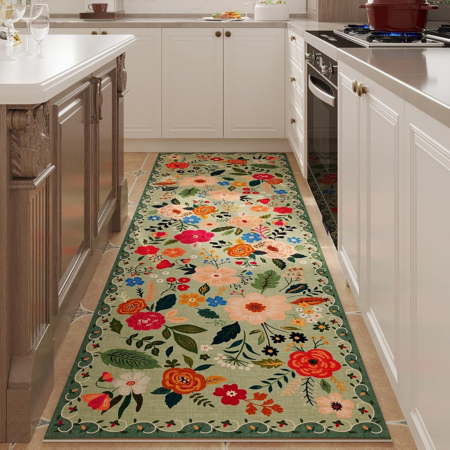 Runner Rug for Hallways Kitchen Rug Non Slip 2'x 6' Washable Rugs with Rubber Backing Soft Floral