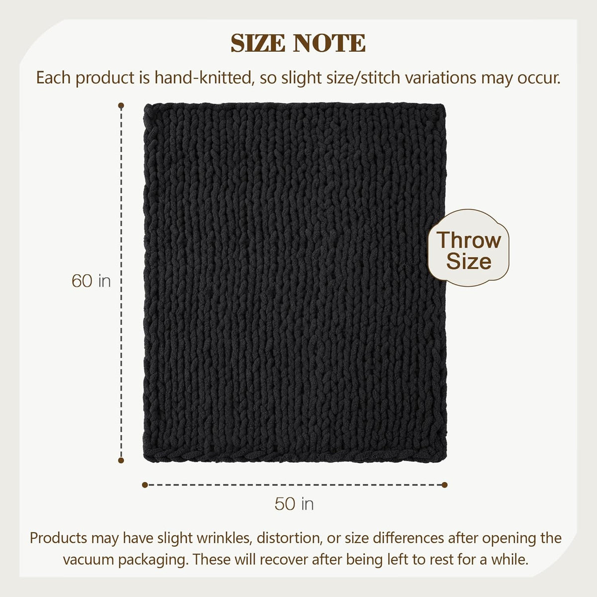 Carriediosa Chunky Knit Throw Blanket 50" X 60", 100% Hand Made Large Chenille Loop Yarn Soft