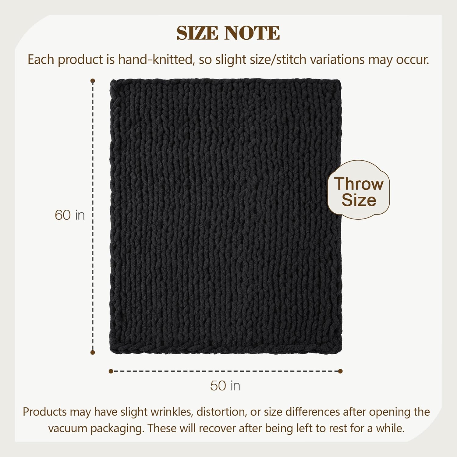 Carriediosa Chunky Knit Throw Blanket 50" X 60", 100% Hand Made Large Chenille Loop Yarn Soft