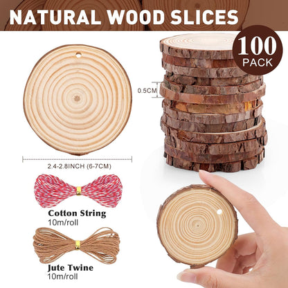 100 Pack Nature Wood Slices for Crafts,2.4-2.8In Unfinished Natural Wood Rounds.Wood Circles