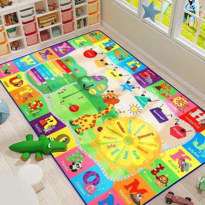 9x12 Washable Area Rug, Educational and Fun Kids Rug for Classroom Playroom Living Room Bedroom