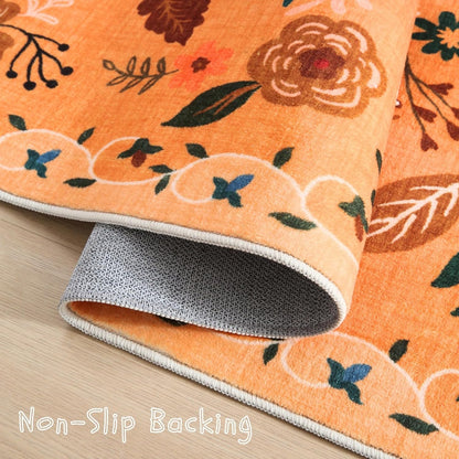 Area Rug 4x6 Rug Washable Boho Rugs Non Slip Low Pile Floral Small Carpet for Bedroom, Bedside