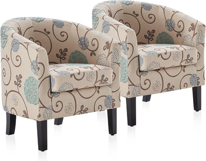 BELLEZE Living Room Chairs Set of 2, Linen Round Accent Barrel Chairs, Club Tub Sofa Chairs for