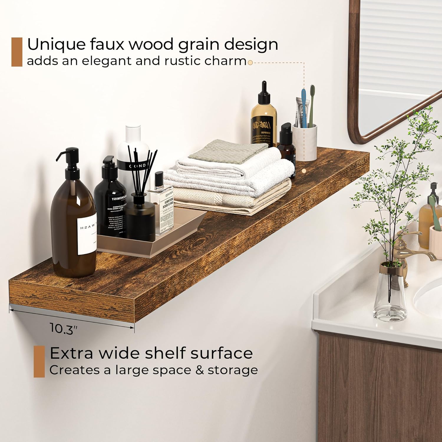 Floating Shelves - 10.23 Inch Deep Wall Shelf for Decor & Storage - Wall Mounted Display Shelving