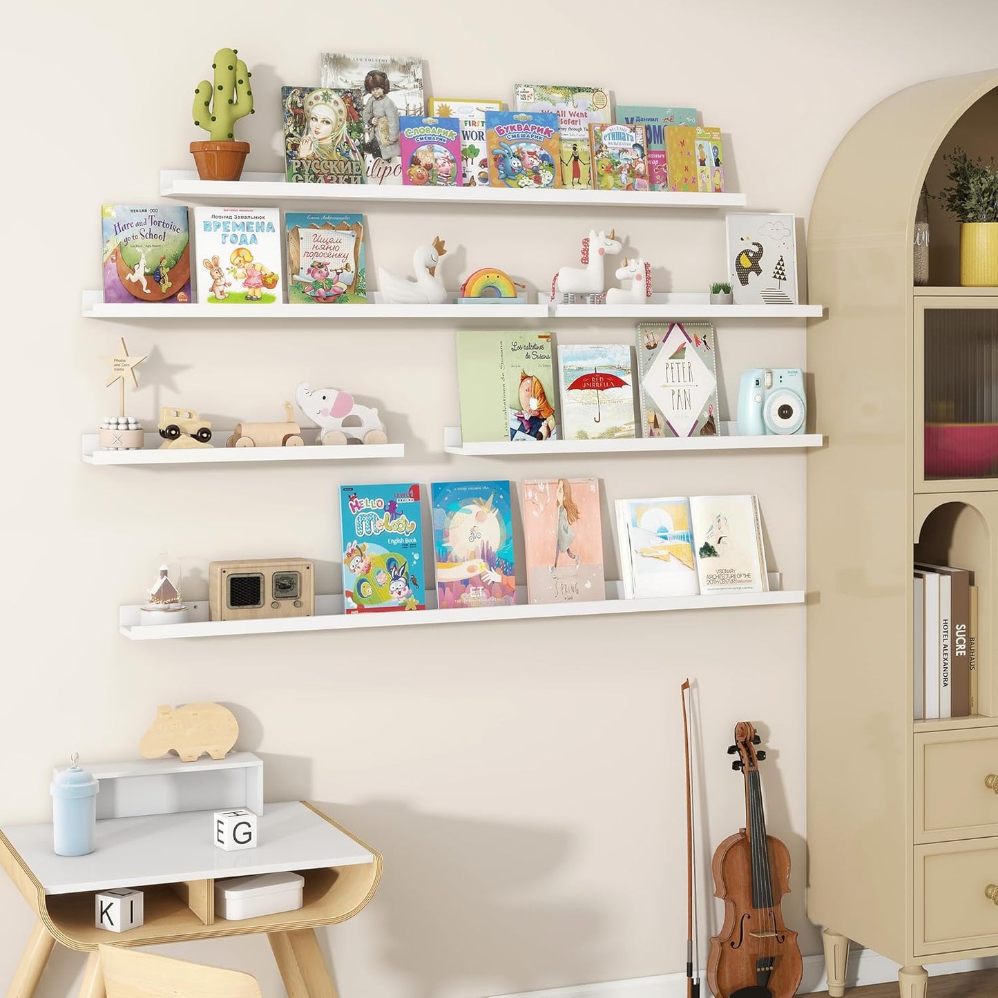 Fun Memories Picture Ledge Shelves Set of 2, 32 Inch Rustic Wall Mounted Floating Shelves with Lip