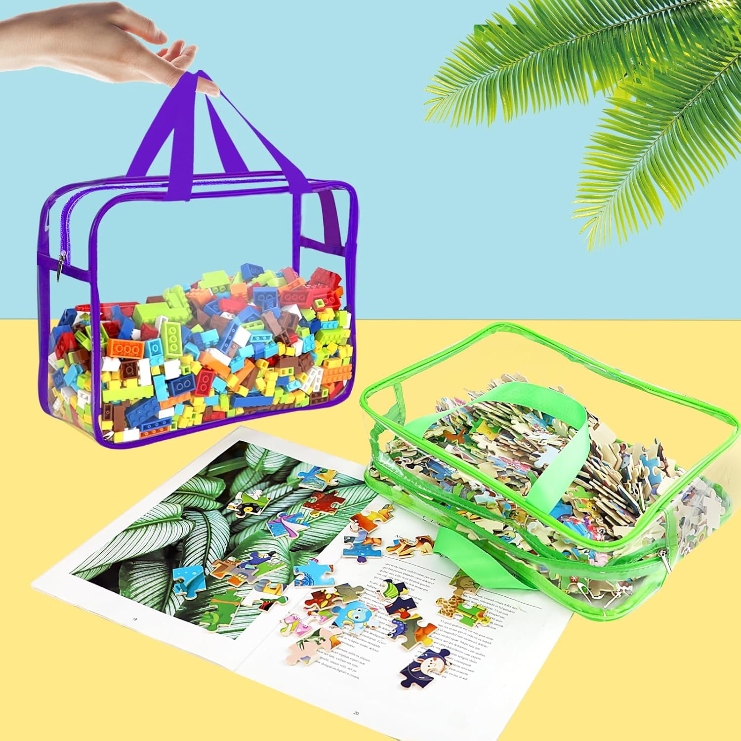 OPELETNNT 6 Color Large Toy Storage Bags with Labels, Reusable Clear PVC Board Game Storage, Travel