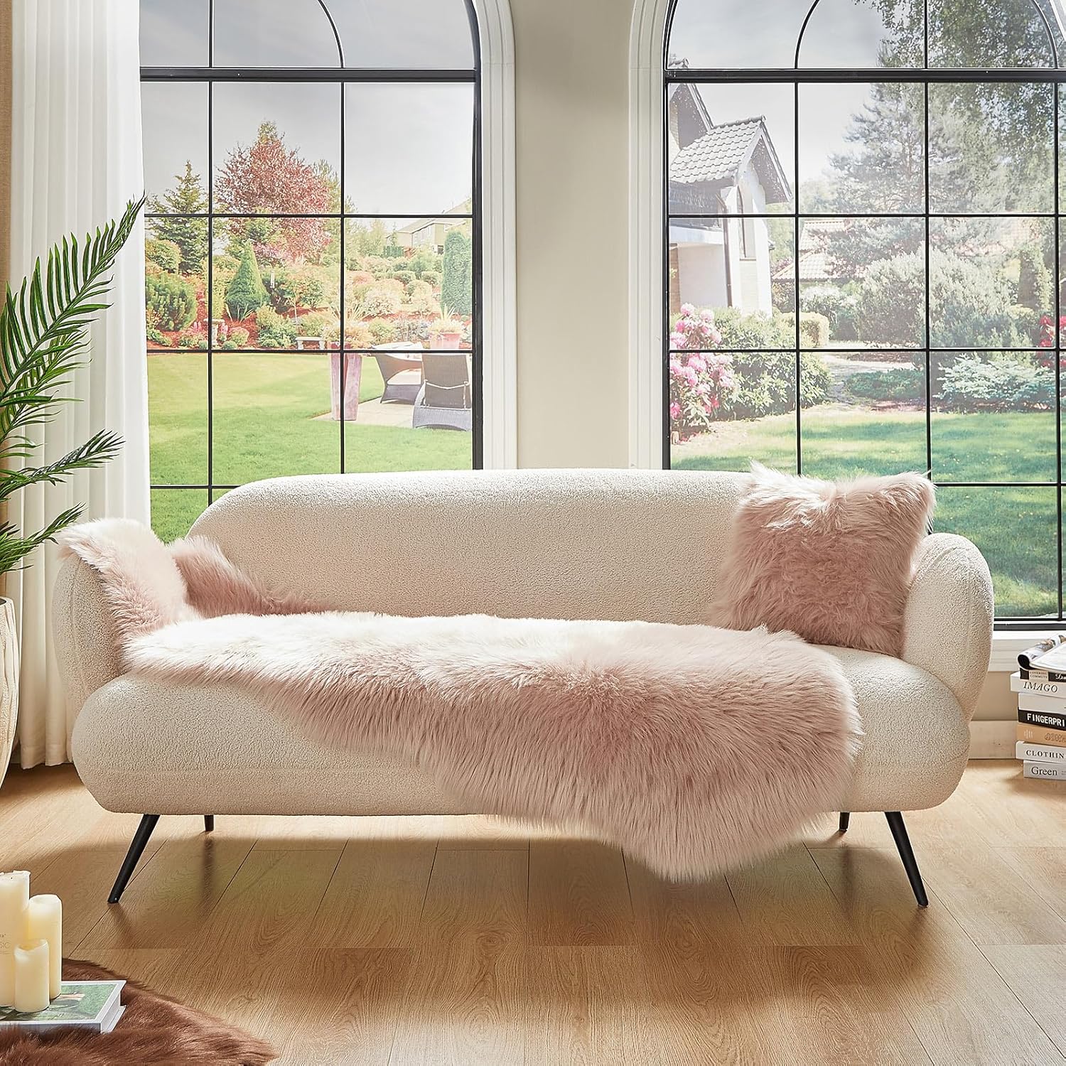 AMTOVO Faux Sheepskin Rug, Pink Ultra Soft Fluffy Shag Area Rug, 2 x 6 ft Faux Fur Rug for Bedroom