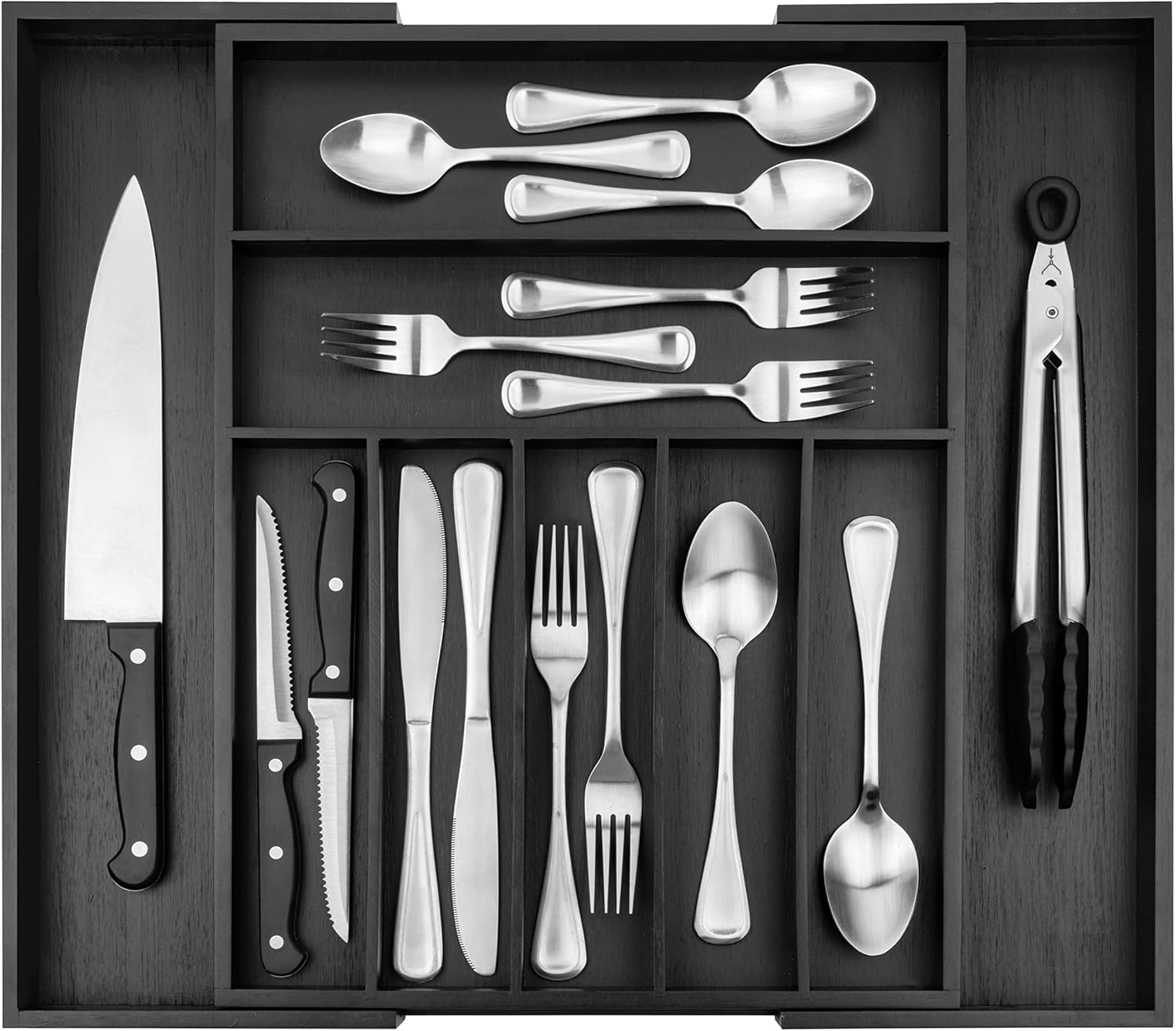 Purawood Bamboo Drawer Organizer - Expandable Silverware Organizer & Utensil Organizer, Cutlery