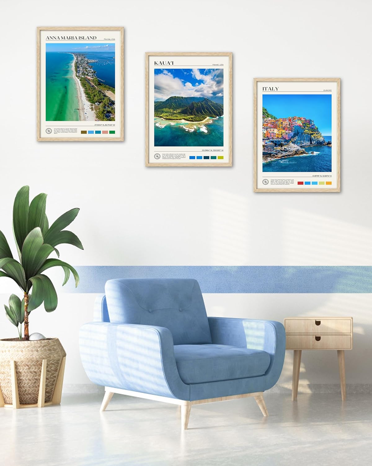 HesenDot Natural OAK Wood Framed Anna Maria Island Wall Art,12x16in Florida Seascape Canvas Wall