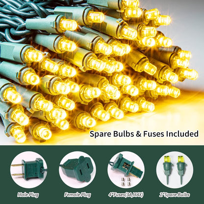 Yellow Wide Angle LED String Lights, 64.8 Ft 300 Count, Pack of 3 Strands 21.9 Ft 100 Lights UL