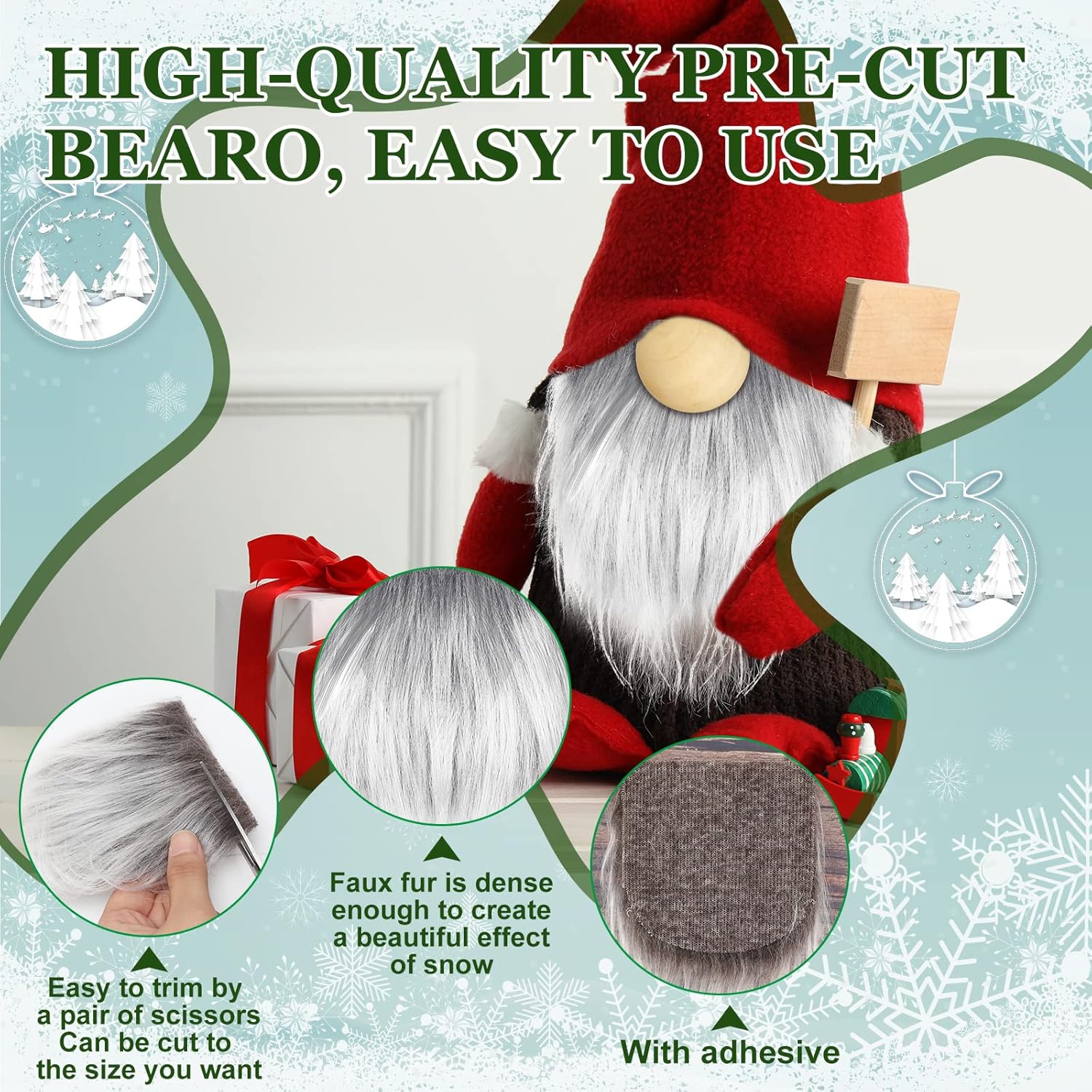 Sosation 60 Pcs Gnomes Beard Sets Faux Fur Pre Cut Gnomes Beard Foam Cone Foam Handmade Wood Balls