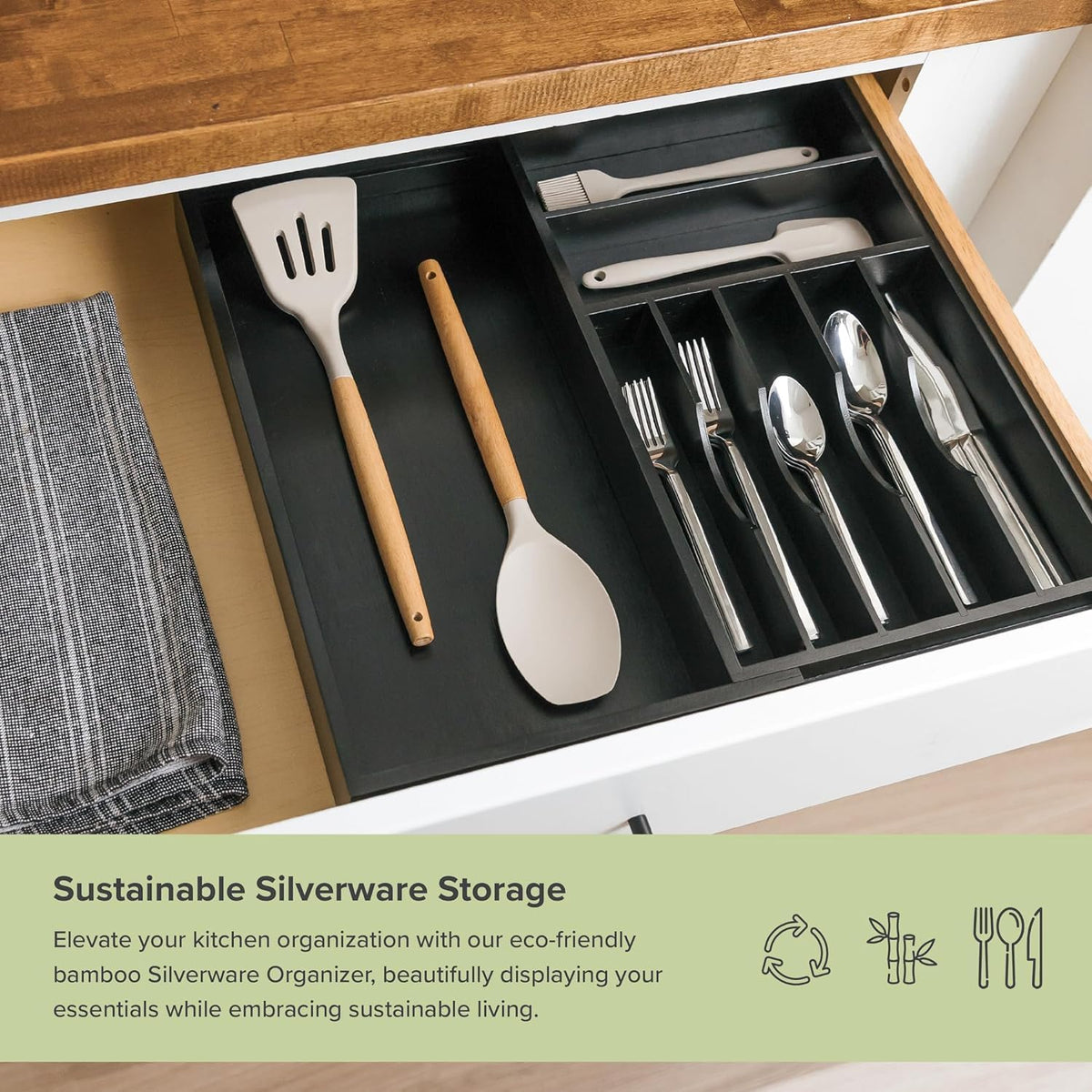 Premium Silverware, Flatware and Utensil Organizer for Kitchen Drawers, Food-Safe Contract Grade