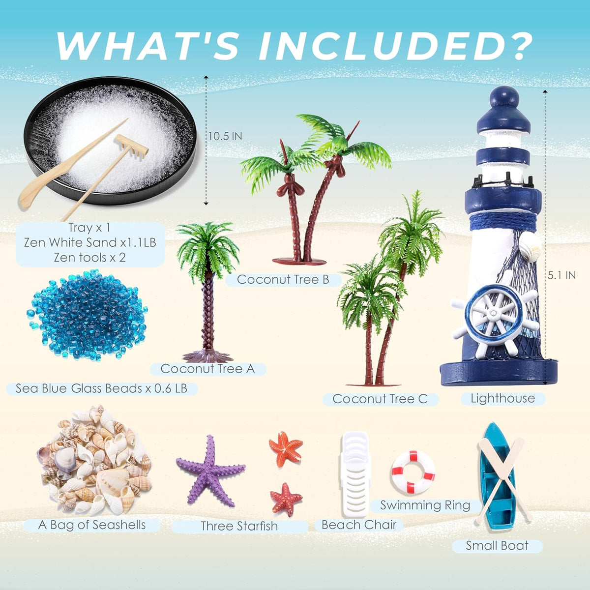 Zen Garden for Desk, Holiday Island Theme Sand Box Kit, Garden Meditation, Stress Relief Gifts