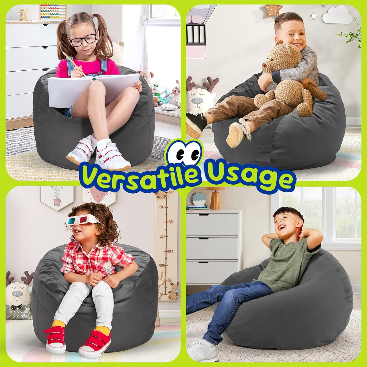 Hobestluk Bean Bag Chairs 2.5FT Bean Bag Chair with Memory Foam Filled & Machine Washable