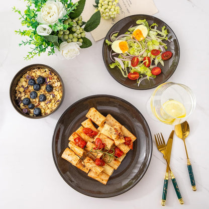 LERATIO Ceramic Dinnerware Sets for 4,Stoneware Coupe Plates and Bowls Sets,Highly Chip and Crack