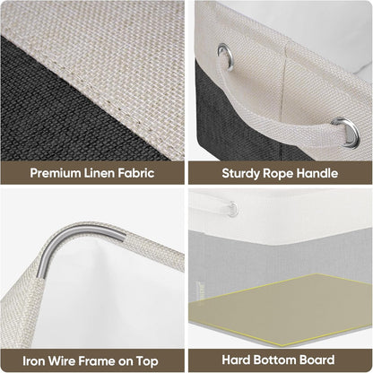 BALEINE 3 Pack Fabric Storage Bins for Shelves, Linen Storage Baskets for Organizing, Decorative