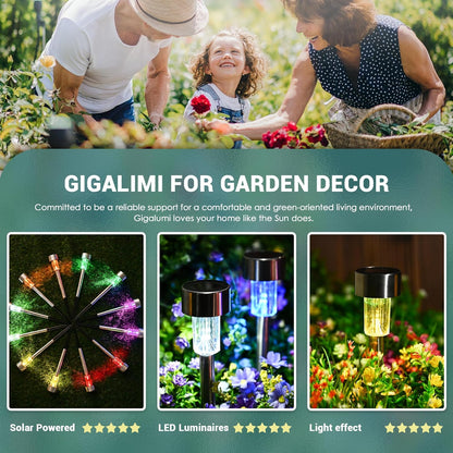 GIGALUMI Solar Lights Outdoor Waterproof, 20 Pack, Stainless Steel LED Solar Garden Lights for