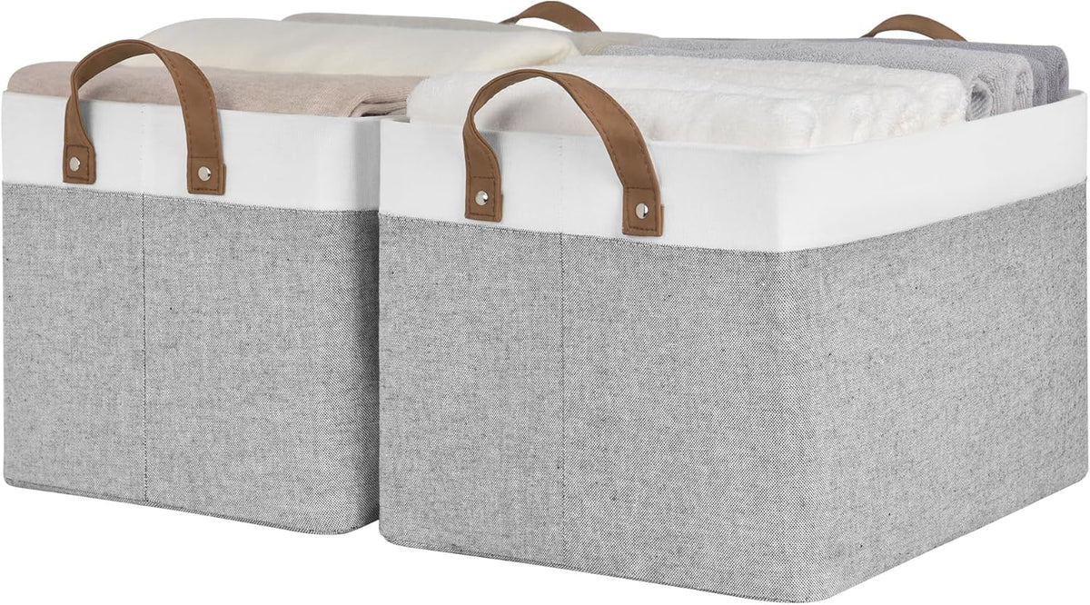 StorageWorks Storage Bins, Fabric Storage Bins for Shelves, Large Storage Baskets with Metal Frame